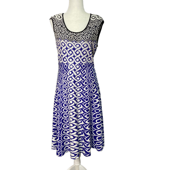 NIC + ZOE | sz M Women's Blue/White/Black Knit Print Sleeveless Sweater Dress - Picture 1 of 8